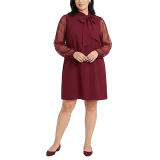 Photo of Vince Camuto Burgundy Red Dress Long Dot Sleeve Tie Neck Shift Mini Size 14W