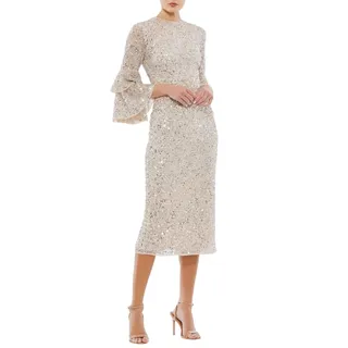 Photo of Mac Duggal 10802 Gold and Silver Cocktail Dress Sequin Long Sleeve Midi Size 22