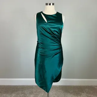 Photo of Vince Camuto Green Cocktail Dress Satin Cut Out Sleeveless Ruched Sheath Size 16