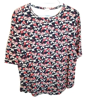 Photo of Blair Navy Red Floral Lined Blouse Women’s Large Exc. Estate Short Sleeve Top