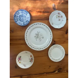 Photo of Vintage Plate Wall Starter Kit – Curated Set of 5 Eclectic Floral & Blue Transferware Plates