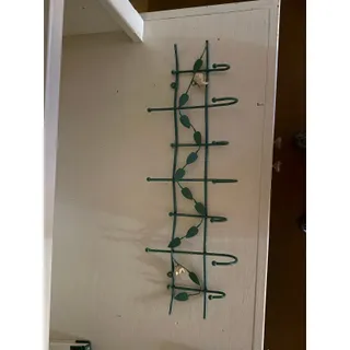 Photo of Vintage Green Metal Floral Vine Wall Rack Holder Towel Key Coat Hanger Trellis