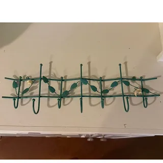 Photo of Vintage Green Metal Floral Vine Wall Rack Holder Towel Key Coat Hanger Trellis