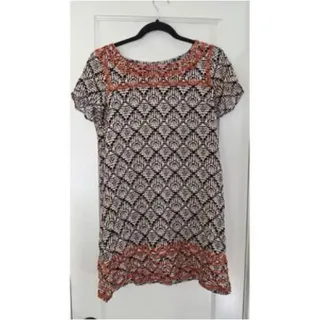 Photo of THML Navy and Cream Patterned Short Sleeve Tunic with Coral/orange Trim