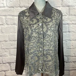 Photo of Vintage Diane Von Furstenburg silk and satin burnout blouse with wide collar