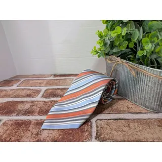 Photo of Geoffrey Beene Blue Peach Grey Silk Men’s Diagonal Striped Neck Tie Necktie