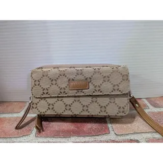 Photo of Lanyani Women Wristlet Wallet RFID Blocking Purse w/ Crossbody Strap Beige Brown