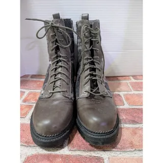 Photo of Rock & Candy Brown Plaid Zip Lace Up Round Toe Platform Combat Boots Women Sz 10