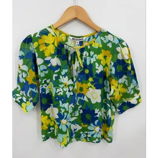 Photo of Walter Baker Kristin Disco Floral Puff Sleeve Tie Neck Statement Blouse XS NWT