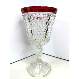 Photo of King's Crown Ruby Flash Diamond Point Large Footed Vase Compote Goblet