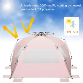 Photo of XXL 5-6 Person Pop-Up Beach Tent UV Sun Shelter Pink Open Box