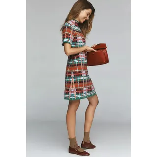 Photo of New By Anthropologie Mock-Neck Short-Sleeve Mini Shift Dress X-LARGE Multi Plaid