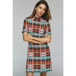 Photo of New By Anthropologie Mock-Neck Short-Sleeve Mini Shift Dress X-LARGE Multi Plaid