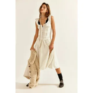 Photo of New Free People Loveday Midi Dress $198 MEDIUM Ivory Bohemian Drop Waist