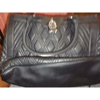 Photo of Guess Black Quilted Faux Leather Padlock Satchel Tote Bag Leopard Cheetah Lining