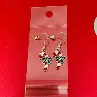 Photo of NEW Women's Cute Christmas Earrings Candy Cane Dangle Style Red Green and White