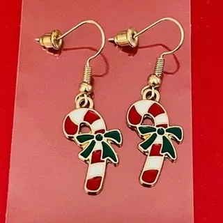 Photo of NEW Women's Cute Christmas Earrings Candy Cane Dangle Style Red Green and White