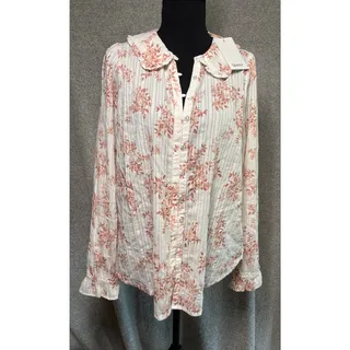 Photo of NWT Quince M Organic Cotton Floral Ruffle Pintuck Blouse