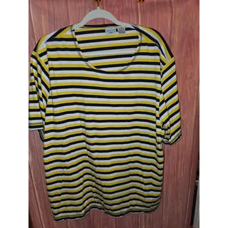 Photo of Carolina Colours Plus Yellow Black White Striped Short Sleeve T-Shirt Size 26W