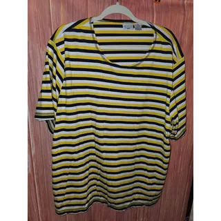 Photo of Carolina Colours Plus Yellow Black White Striped Short Sleeve T-Shirt Size 26W