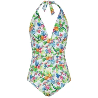Photo of Firpearl White Tropical Pineapple Palm Halter Pin Up One Piece Swimsuit Size 12