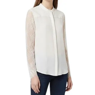 Photo of Kooples White Crepe Leather Detail Floral Lace Long Sleeve Button Down Blouse XS