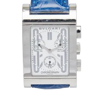 Photo of Bvlgari Rettangolo Stainless Steel Leather Watch Silver