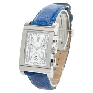 Photo of Bvlgari Rettangolo Stainless Steel Leather Watch Silver