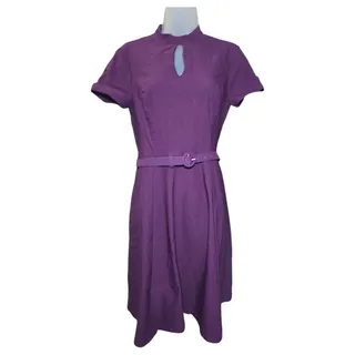 Photo of Modcloth Wom Med Purple Short Sleeve Stretch Keyhole Dress Belted Retro Twee
