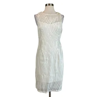 Photo of Adrianna Papell White Cocktail Dress Sleeveless Cutout Embroidered Sheath Size 6