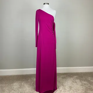 Photo of Donna Karan Pink Evening Gown One Shoulder Long Sleeve Column Dress Size 8