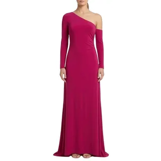 Photo of Donna Karan Pink Evening Gown One Shoulder Long Sleeve Column Dress Size 8