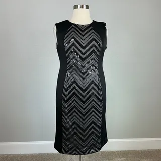 Photo of Adrianna Papell Black Cocktail Dress Sequined Sleeveless LBD Sheath Size 16