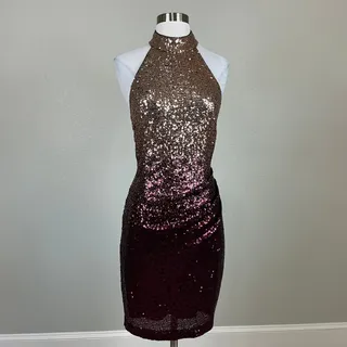 Photo of Badgley Mischka Pink and Gold Cocktail Dress Sequin Backless Mini Sheath Size 2