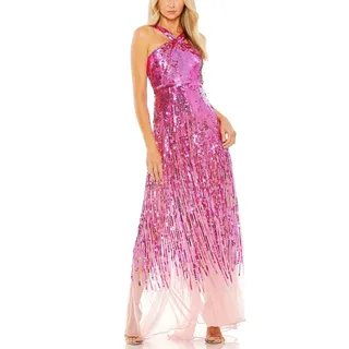 Photo of Mac Duggal 93961 Hot Pink Evening Gown Sequined Tulle Halter A-Line Dress Size 8