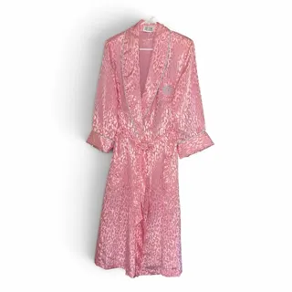 Photo of Bill Blass VTG 80s Pink Damask Satin Jacquard Robe Ghost Leopard Animal Print