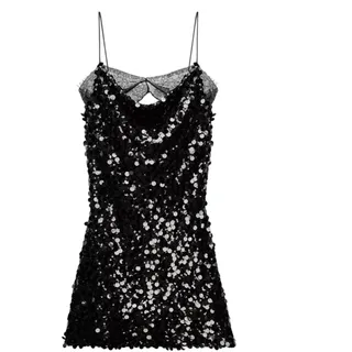 Photo of ZARA 2024 COLLECTION 9721/627 LACE SEQUIN MINI BLACK DRESS WOMENS SMALL 4 6 NWT