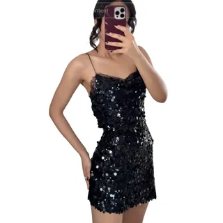 Photo of ZARA 2024 COLLECTION 9721/627 LACE SEQUIN MINI BLACK DRESS WOMENS SMALL 4 6 NWT