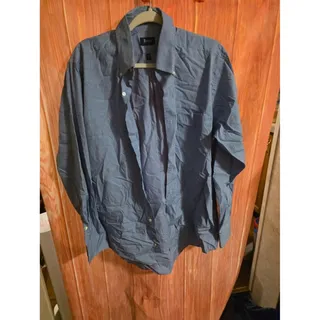 Photo of GH Bass Mens Large Button Down Shirt Long Sleeve Blue Micro Gingham 16-16.5