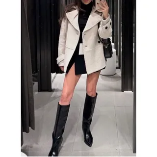 Photo of Zara 9867/765 ZW 2024 Cream Wool Blend Boucle Oversized Jacket Coat S 4 6 NWT