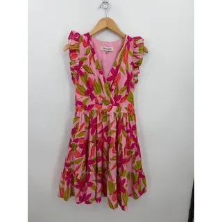 Photo of Taylor Pink Floral Faux Wrap Ruffle Tiered Cotton Dress Small Garden Party