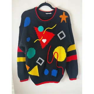 Photo of VTG Cherry Stix Geometric sweater 80s  90s y2k whimsy oversized S