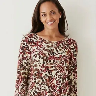 Photo of J Jill Blouse Womens XS 100% Rayon Leaf Print 3/4 Sleeve Button Back Fall
