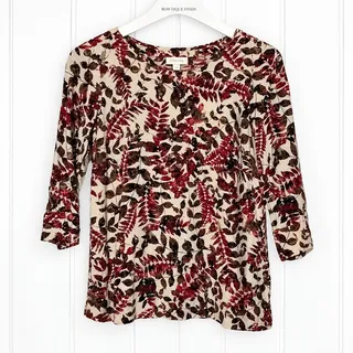 Photo of J Jill Blouse Womens XS 100% Rayon Leaf Print 3/4 Sleeve Button Back Fall
