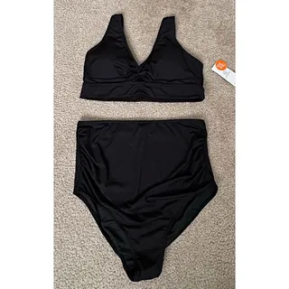 Photo of Charmo Women’s XL Black Bikini Set Padded Top High Waist Bottom UPF 50+ NWT
