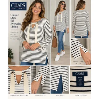 Photo of Chaps NWT M Striped Cotton Lace Up Nautical Tunic Top