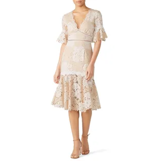 Photo of Saylor Cream Ruffled Floral Lace Short Sleeve Maggy Dress Women's Size Small