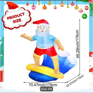 Photo of 6ft Inflatable Surfing Santa Christmas Decoration