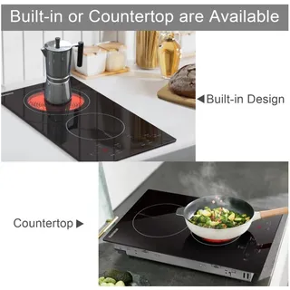Photo of Karinear 12" 2 Burner Electric Ceramic Cooktop 110V Plug-In Touch Control