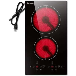 Photo of Karinear 12" 2 Burner Electric Ceramic Cooktop 110V Plug-In Touch Control